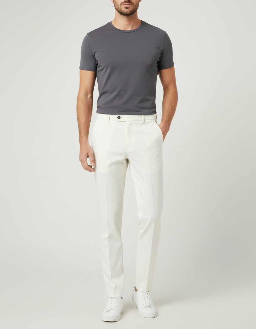 Pantalon Blanc Homme Droit Élégant Business Décontracté - Polyester