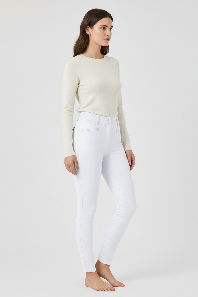 Pantalon Blanc Équestre Slim Stretch Femme Motif - Polyester