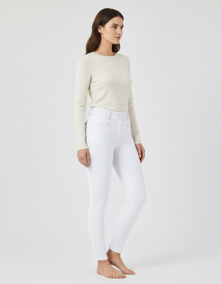 Pantalon Blanc Équestre Slim Stretch Femme Motif - Polyester
