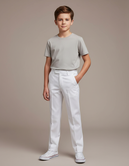 Pantalon Blanc Garçon Coupe Droite Élégant Formel - Gabardine