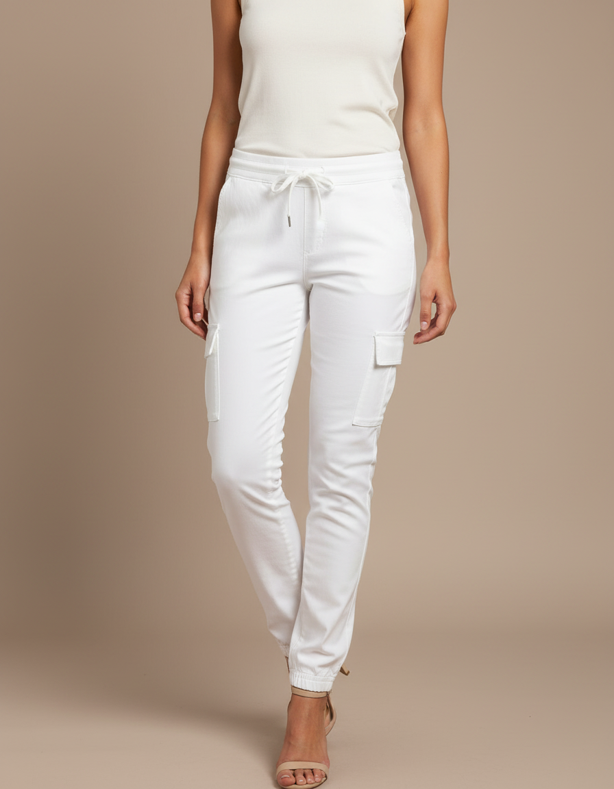 Pantalon Cargo Militaire Blanc - Coton