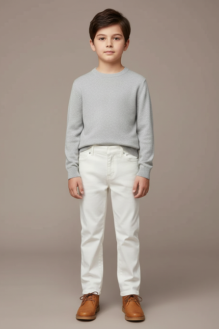 Pantalon Blanc Droit Décontracté Uni Enfant Coton