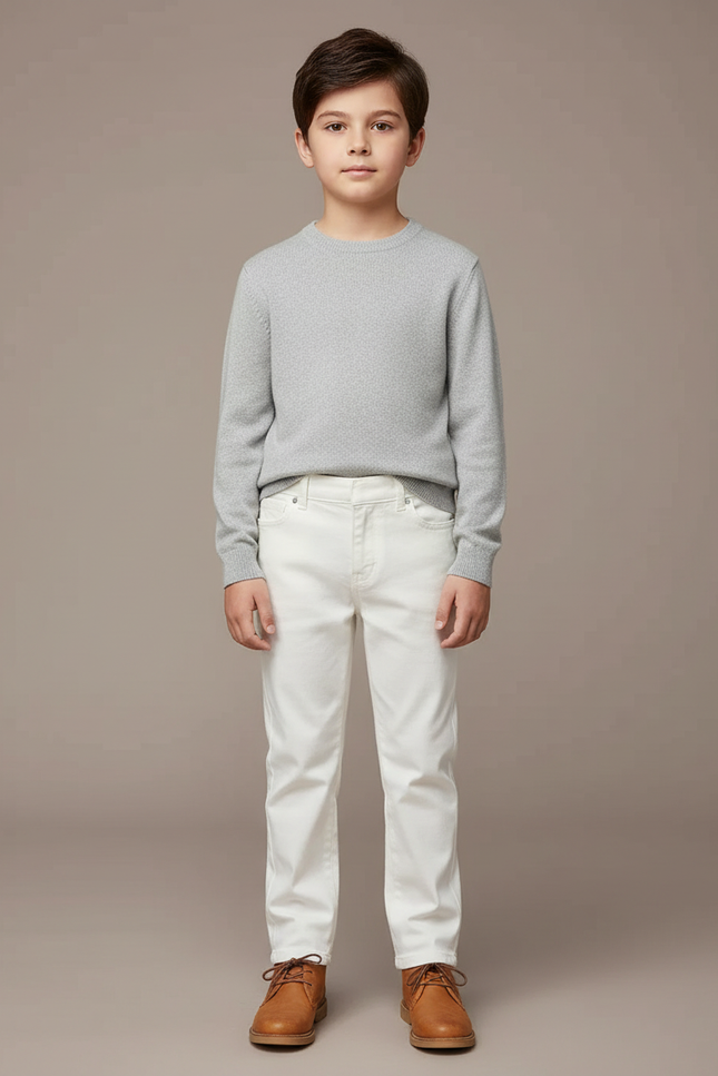 Pantalon Blanc Droit Décontracté Uni Enfant Coton