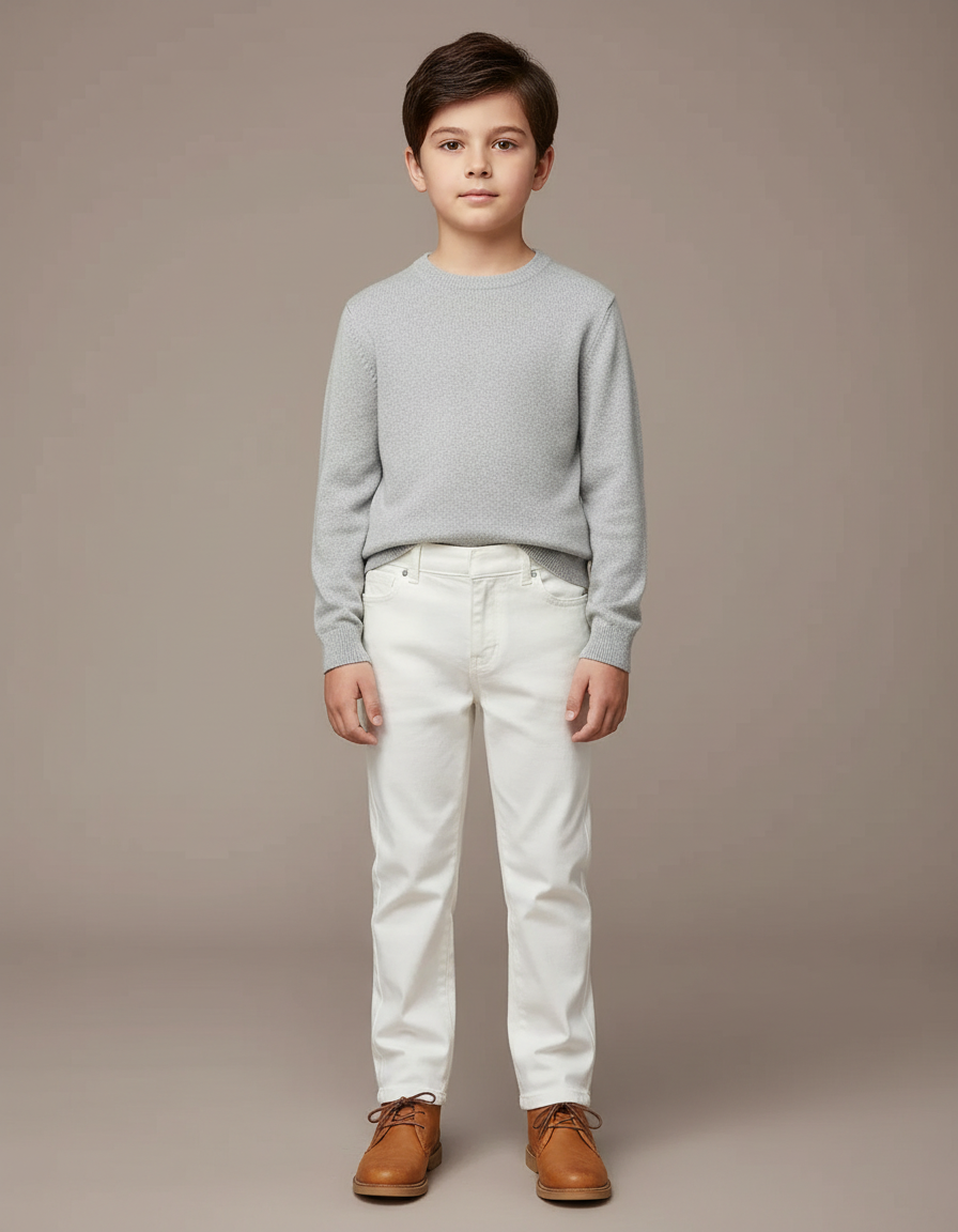 Pantalon Blanc Droit Décontracté Uni Enfant Coton
