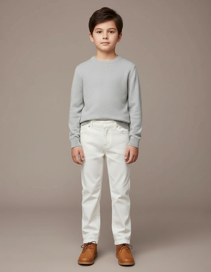 Pantalon Blanc Droit Décontracté Uni Enfant Coton