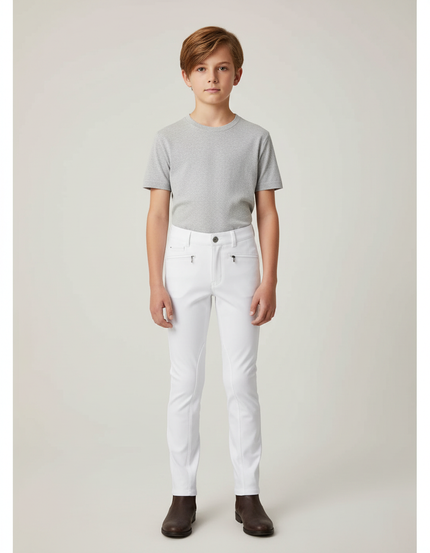 Pantalon Blanc Équestre Enfant Slim Poches Zippées - Polyester