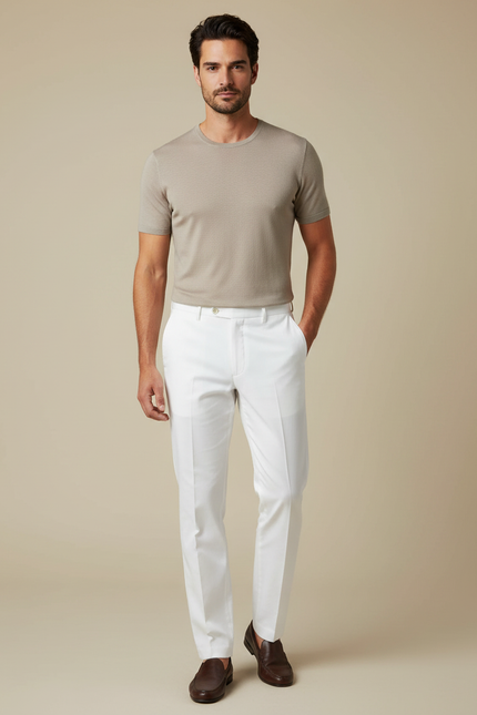Pantalon Blanc Droit Habillé Élégant Coton Homme