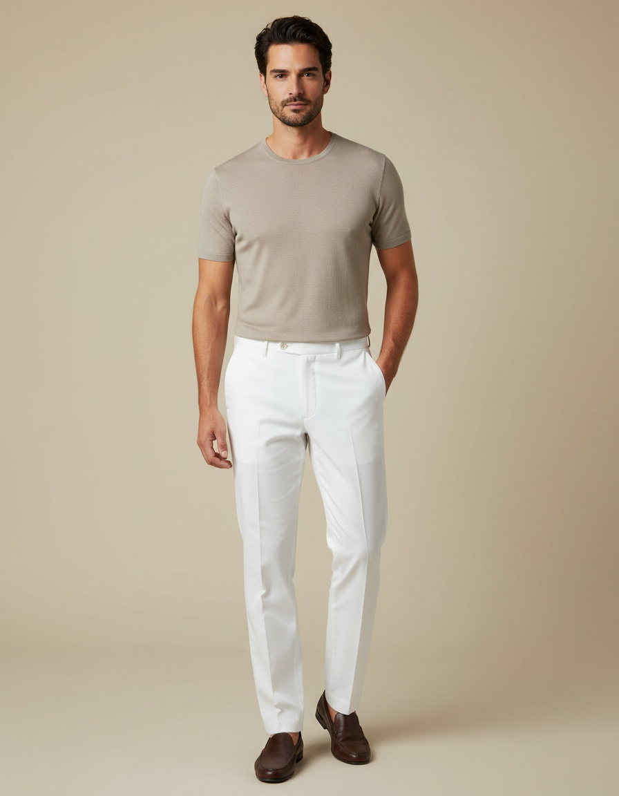 Pantalon Blanc Droit Habillé Élégant Coton Homme