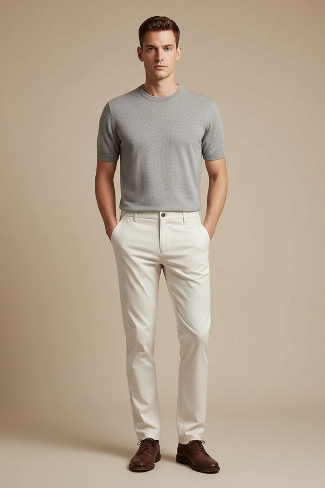 Pantalon Blanc Homme Droit Ajusté Coton Chic - Gabardine