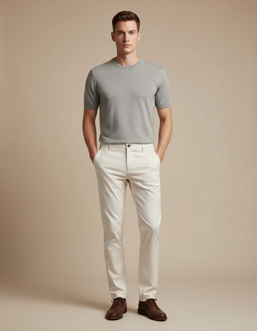 Pantalon Blanc Homme Droit Ajusté Coton Chic - Gabardine