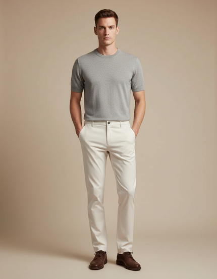Pantalon Blanc Homme Droit Ajusté Coton Chic - Gabardine