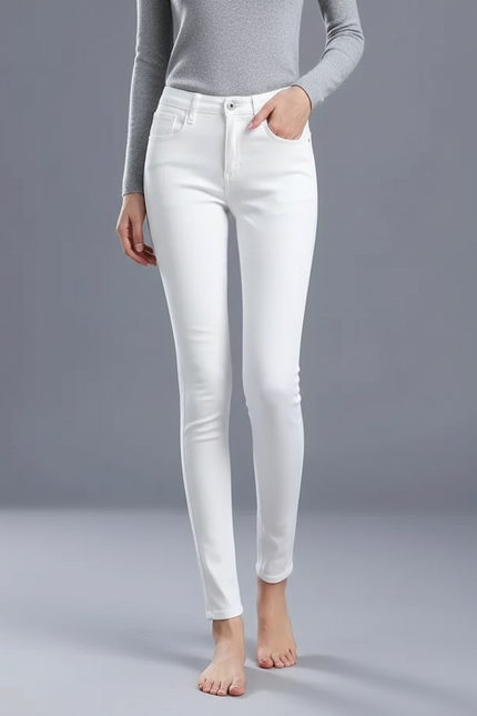 Pantalon Blanc Femme Skinny Taille Haute Stretch - Jean