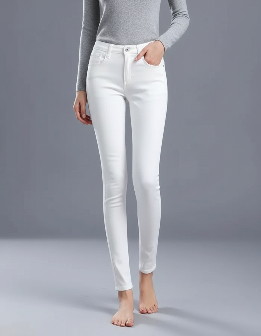 Pantalon Blanc Femme Skinny Taille Haute Stretch - Jean
