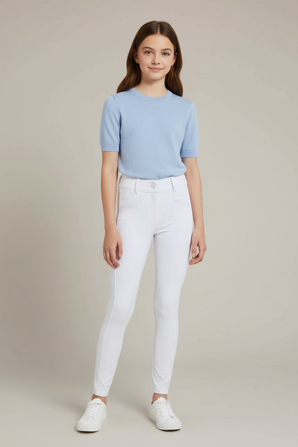 Pantalon Blanc Équestre Fille Slim Silicone - Polyester