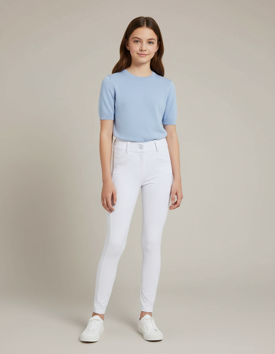 Pantalon Blanc Équestre Fille Slim Silicone - Polyester
