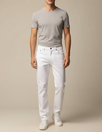 Pantalon Blanc Coton Droit Homme Décontracté Stretch - Jean