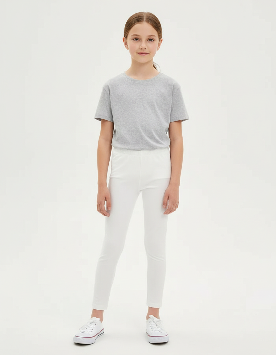 Pantalon Blanc Coton Skinny Fille Basique Confortable