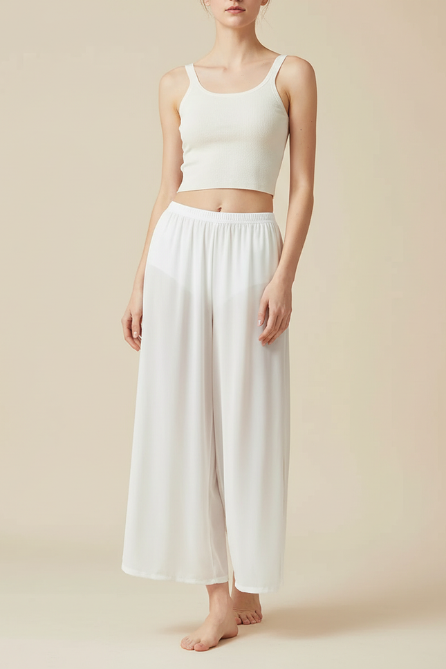 Pantalon Blanc Fluide Ample Yoga Danse Léger - Polyester