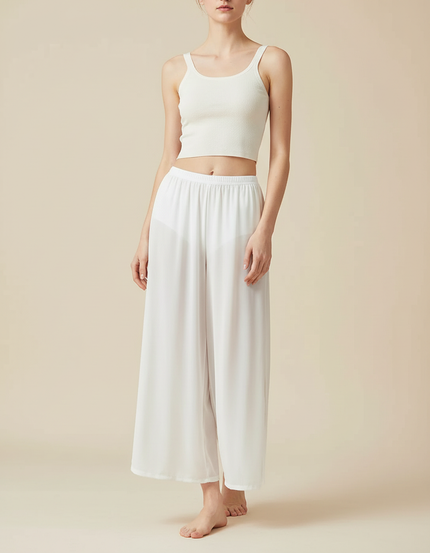 Pantalon Blanc Fluide Ample Yoga Danse Léger - Polyester