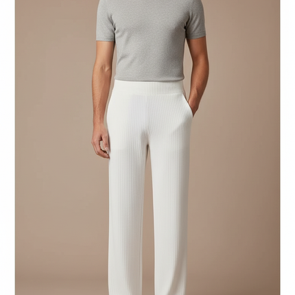 Pantalon Blanc Côtelé Droit Ample Décontracté Homme - Maille