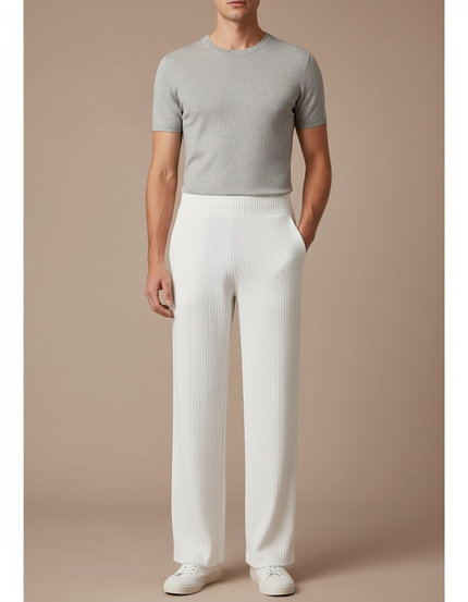 Pantalon Blanc Côtelé Droit Ample Décontracté Homme - Maille
