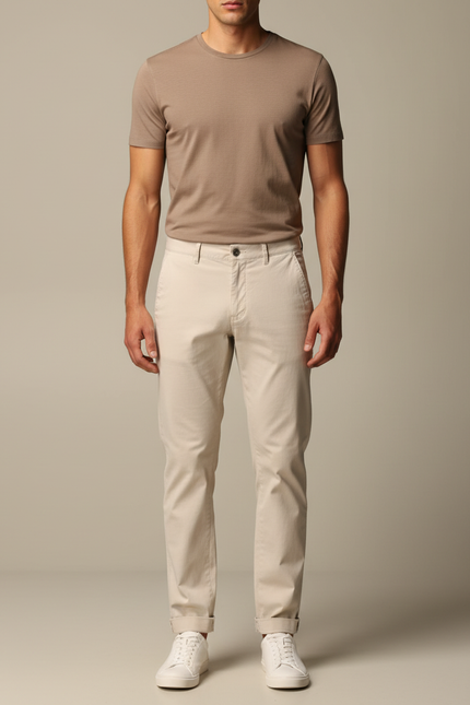 Pantalon Blanc Slim Coton Casual Homme - Beige Gabardine