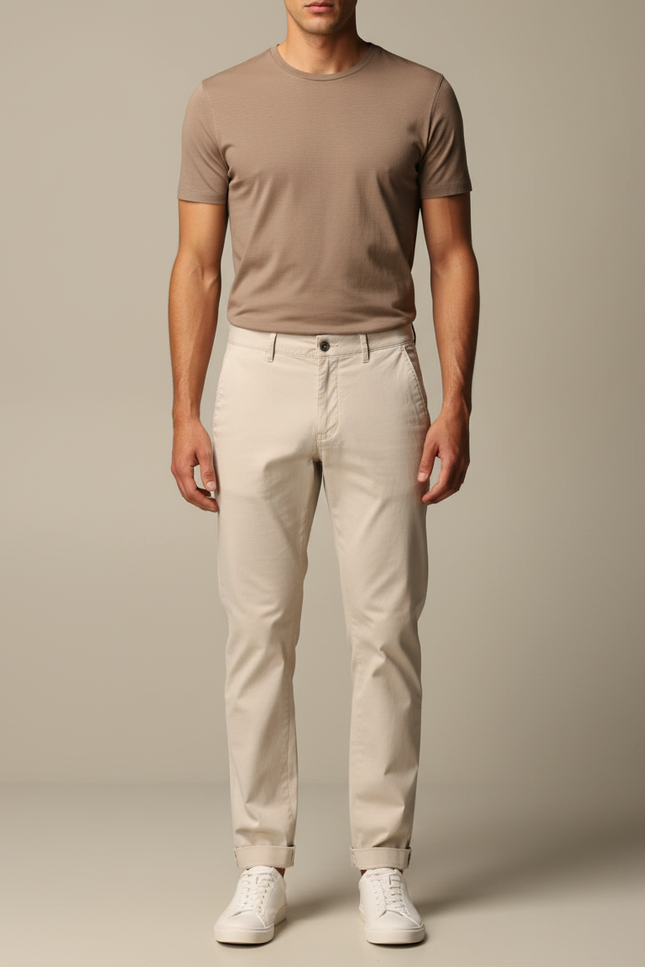 Pantalon Blanc Slim Coton Casual Homme - Beige Gabardine