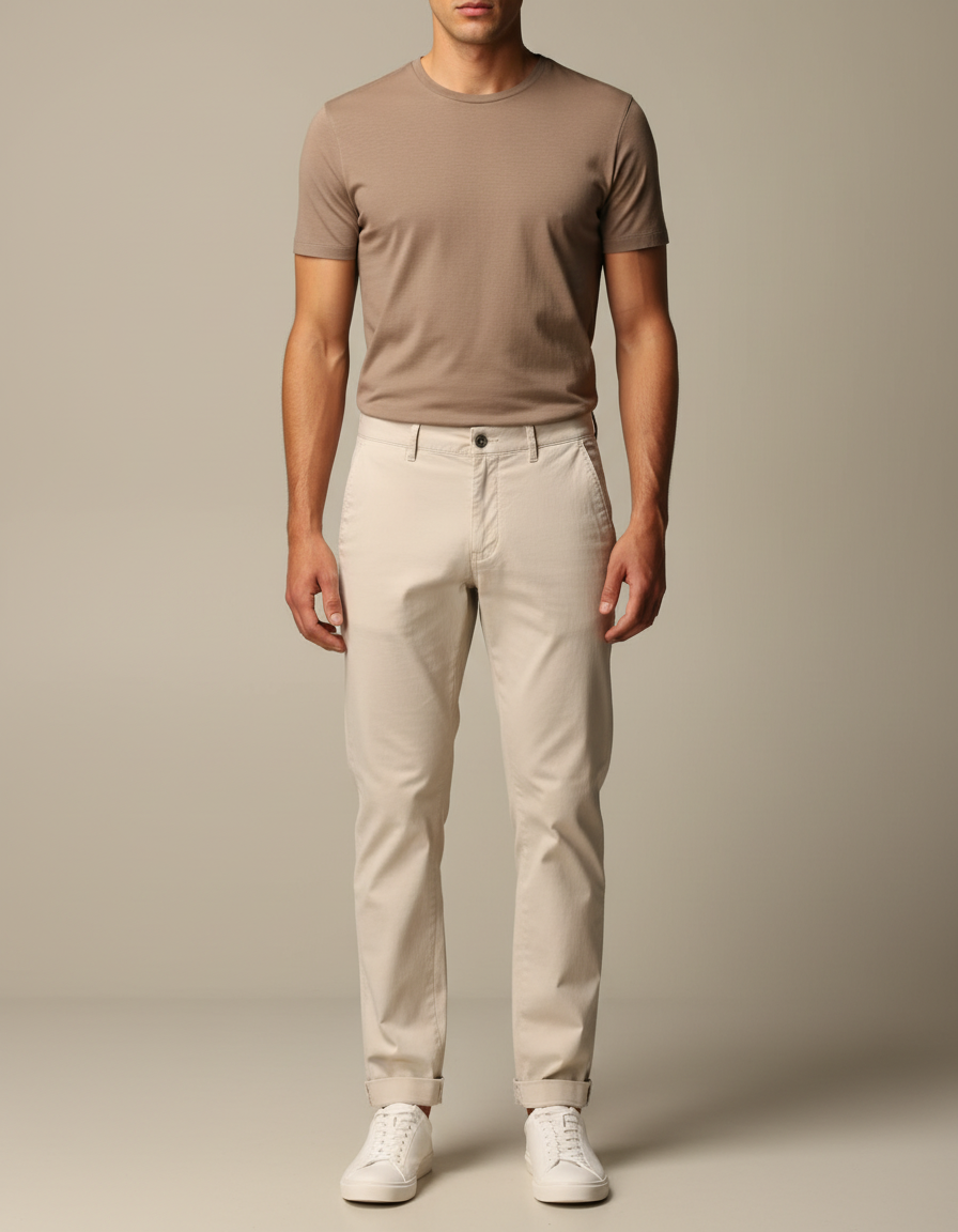 Pantalon Blanc Slim Coton Casual Homme - Beige Gabardine