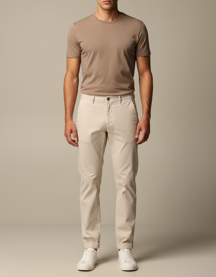 Pantalon Blanc Slim Coton Casual Homme - Beige Gabardine