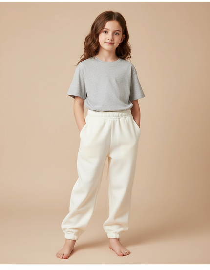 Pantalon Blanc Molletonné Confortable Élastique Enfant - Beige