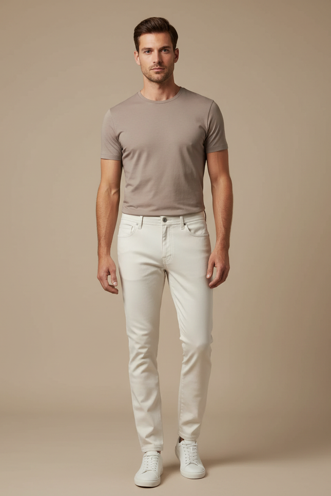 Pantalon Blanc Homme Slim Coton Décontracté Chic - Jean
