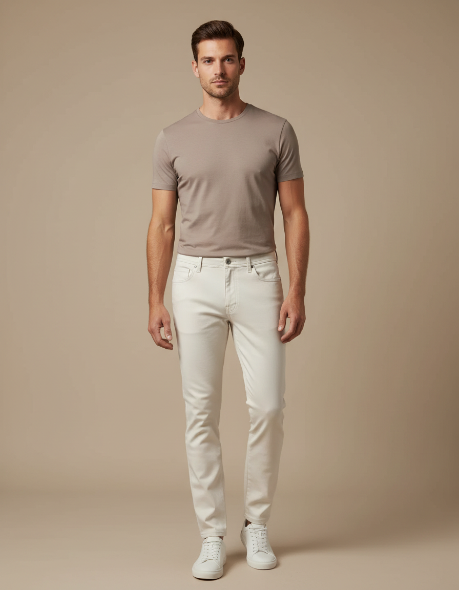 Pantalon Blanc Homme Slim Coton Décontracté Chic - Jean