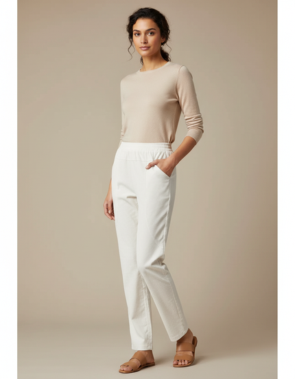 Pantalon Cigarette Blanc Femme - Cordé