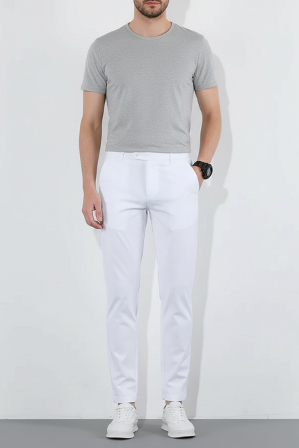 Pantalon Blanc Homme Slim Coton Respirant Élégant