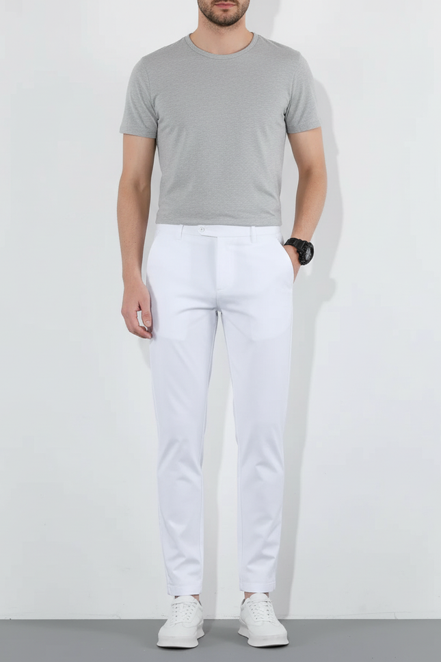 Pantalon Blanc Homme Slim Coton Respirant Élégant