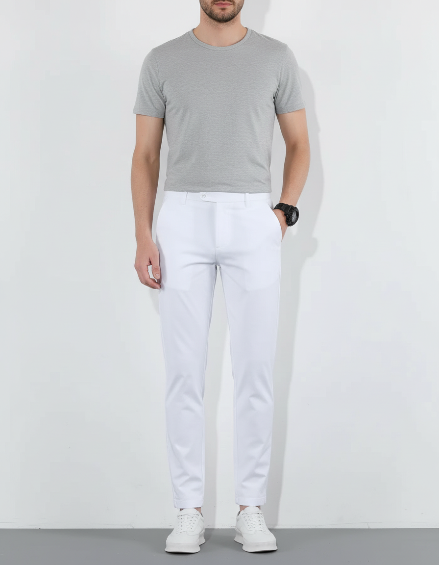 Pantalon Blanc Homme Slim Coton Respirant Élégant