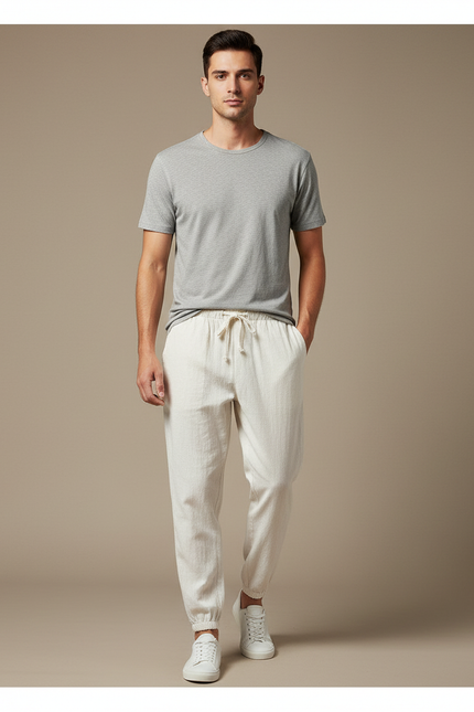 Pantalon Blanc Lin Harem Jogger Décontracté
