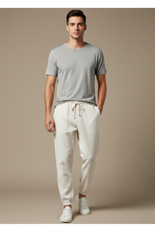 Pantalon Blanc Lin Harem Jogger Décontracté