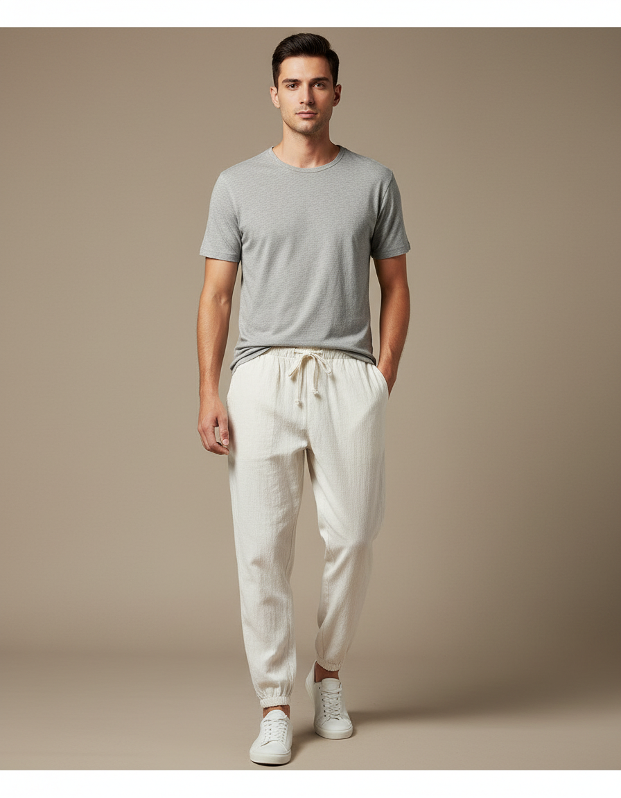 Pantalon Blanc Lin Harem Jogger Décontracté