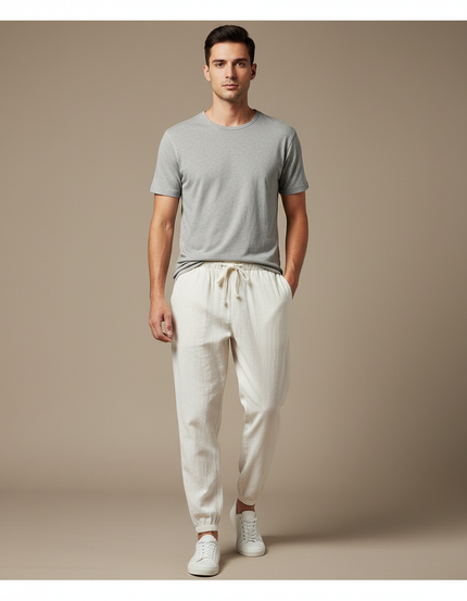Pantalon Blanc Lin Harem Jogger Décontracté