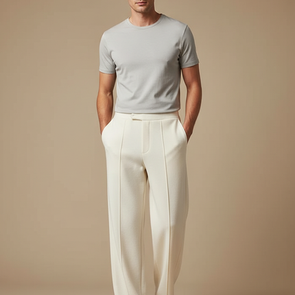 Pantalon Blanc Droit Ample Élégant Décontracté Homme - Molleton