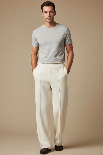 Pantalon Blanc Droit Ample Élégant Décontracté Homme - Molleton