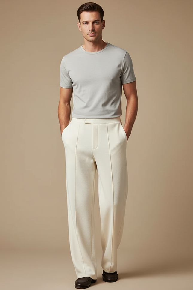 Pantalon Blanc Droit Ample Élégant Décontracté Homme - Molleton
