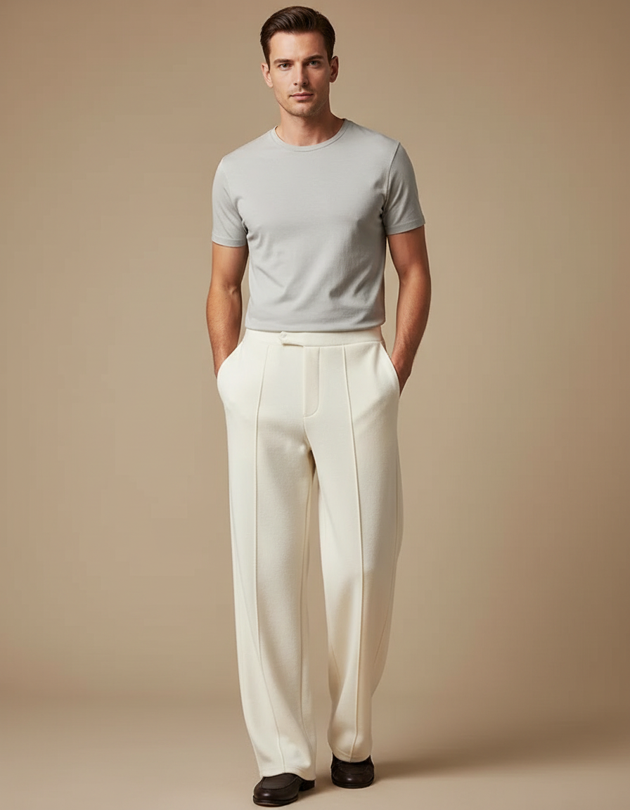 Pantalon Blanc Droit Ample Élégant Décontracté Homme - Molleton