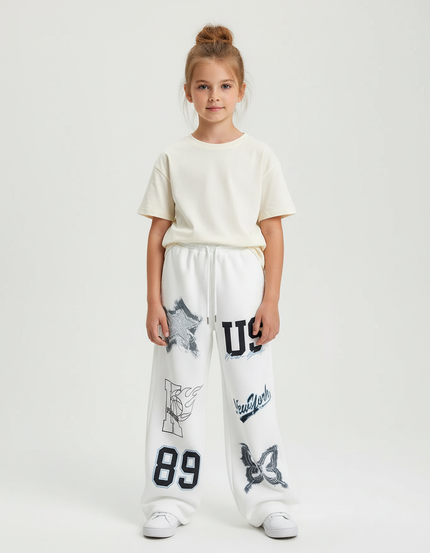 Pantalon Blanc Imprimé Graphique Décontracté Ample - Molleton