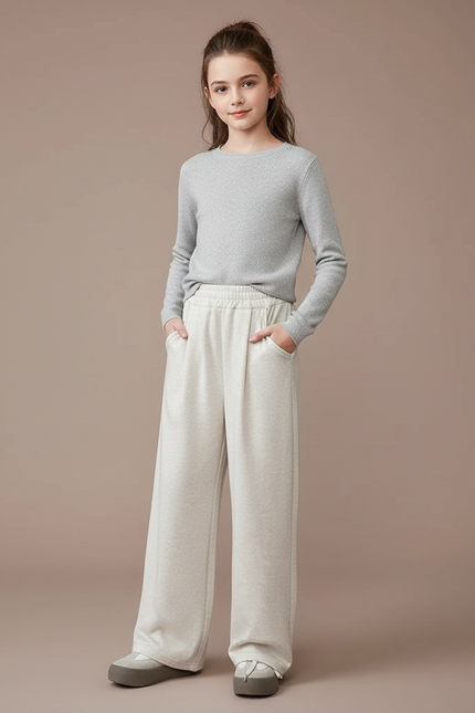 Pantalon Blanc Ample Droit Confortable Enfant Décontracté - Beige Molleton
