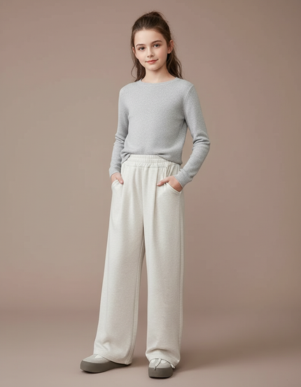 Pantalon Blanc Ample Droit Confortable Enfant Décontracté - Beige Molleton