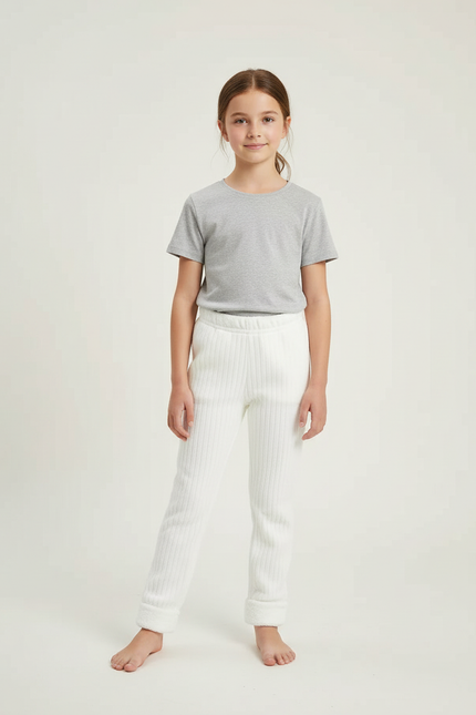 Pantalon Blanc Côtelé Molletonné Confortable Enfant Fille