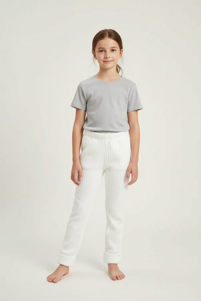 Pantalon Blanc Côtelé Molletonné Confortable Enfant Fille