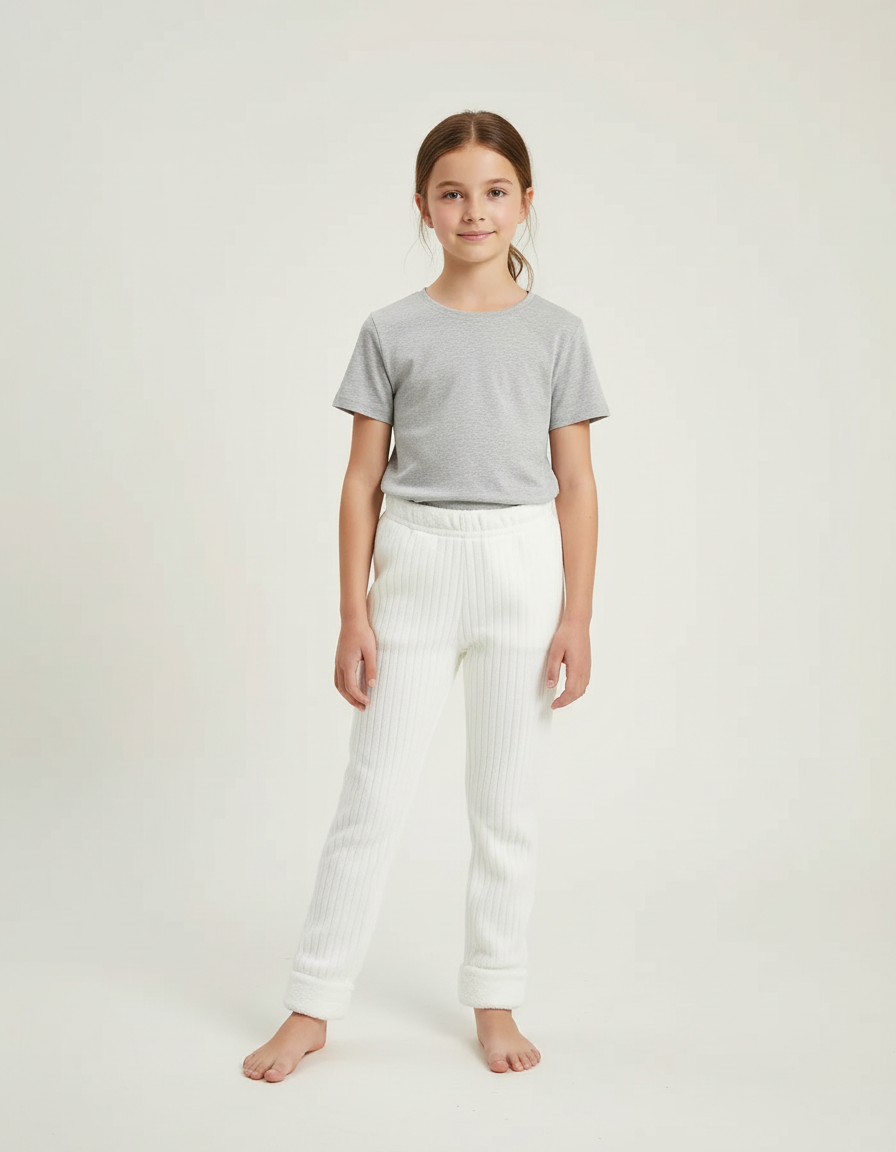Pantalon Blanc Côtelé Molletonné Confortable Enfant Fille